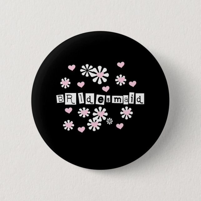 Pink Flowers on Black Bridesmaid  6 Cm Round Badge (Front)