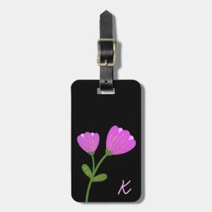 Pink Flowers on Black Luggage Tag