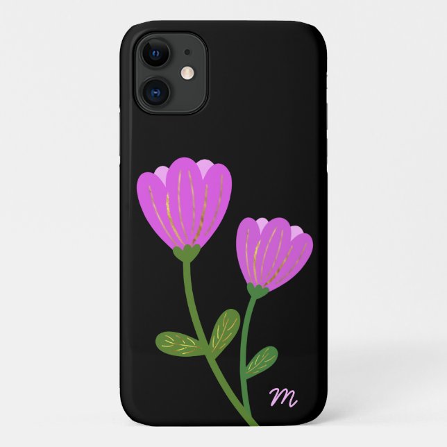 Pink Flowers on Black Phone Case (Back)
