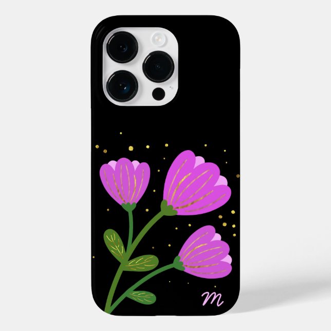 Pink Flowers on Black Phone Case (Back)