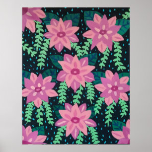 Pink Flowers on Black Poster