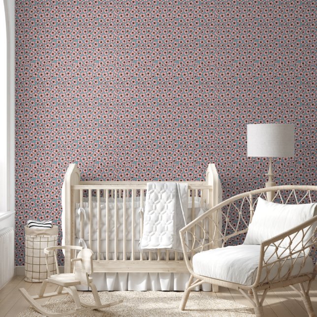 Pink Flowers On Blue  Wallpaper (Kids)