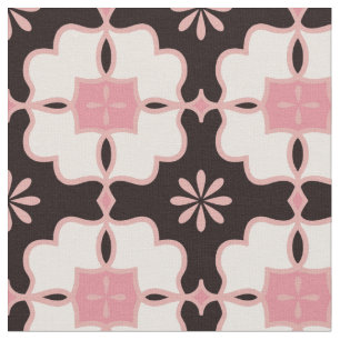 Pink Flowers on Brown   Block Floral Pattern Fabric