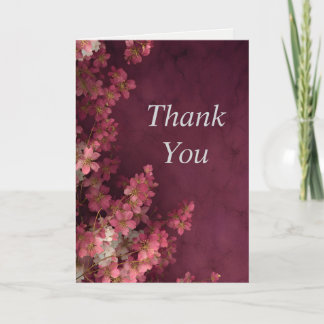 Pink Flowers on Burgundy Thank You Card 