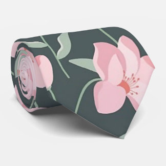 Pink flowers on dark green seamless pattern  tie