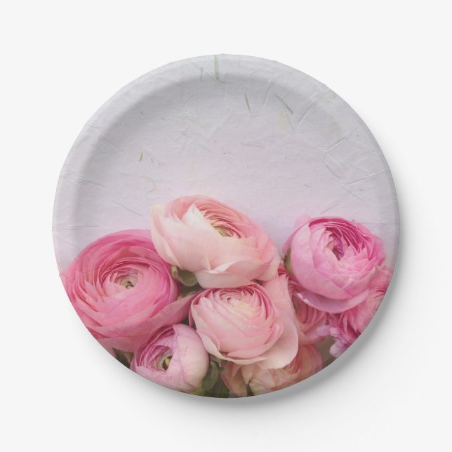 Pink flowers on handmade paper plate (Front)