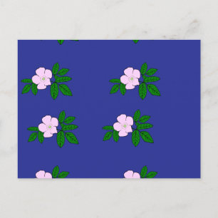 Pink flowers on navy blue postcard