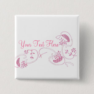 Pink Flowers On White 15 Cm Square Badge
