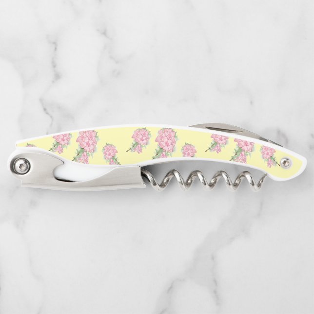 Pink flowers on yellow corkscrew (Front)