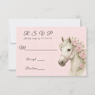 Pink Flowers Painted Horse Wedding RSVP Card