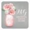 Pink flowers painted mason jar wedding stickers