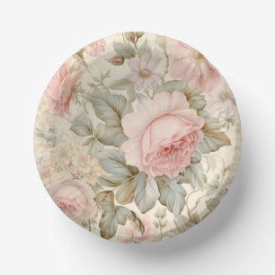Pink Flowers Paper Bowl Plate
