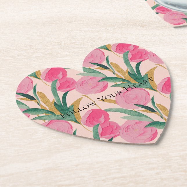 Pink Flowers Paper Coaster (Angled)