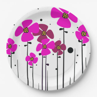 Pink flowers paper plate