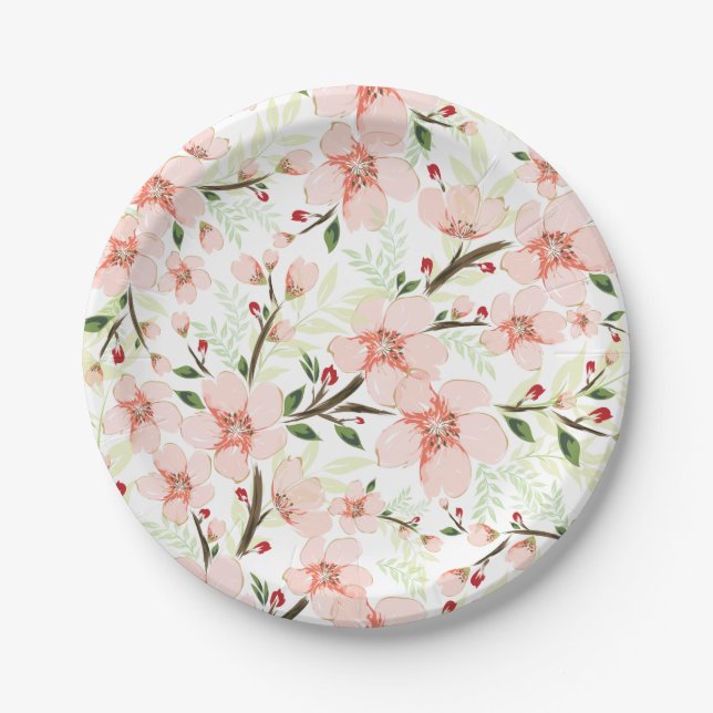 Pink flowers paper plate (Front)