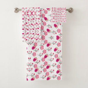 Pink Flowers Pattern Bath Towel Set