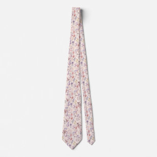 Pink Flowers Pattern Cottagecore Wildflowers Tie