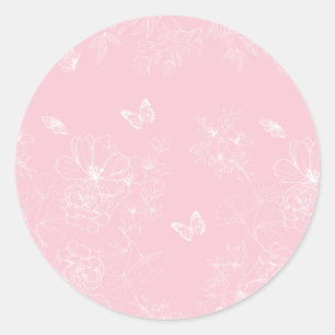 Pink Flowers Pattern, Floral, Pattern, Minimalist Classic Round Sticker