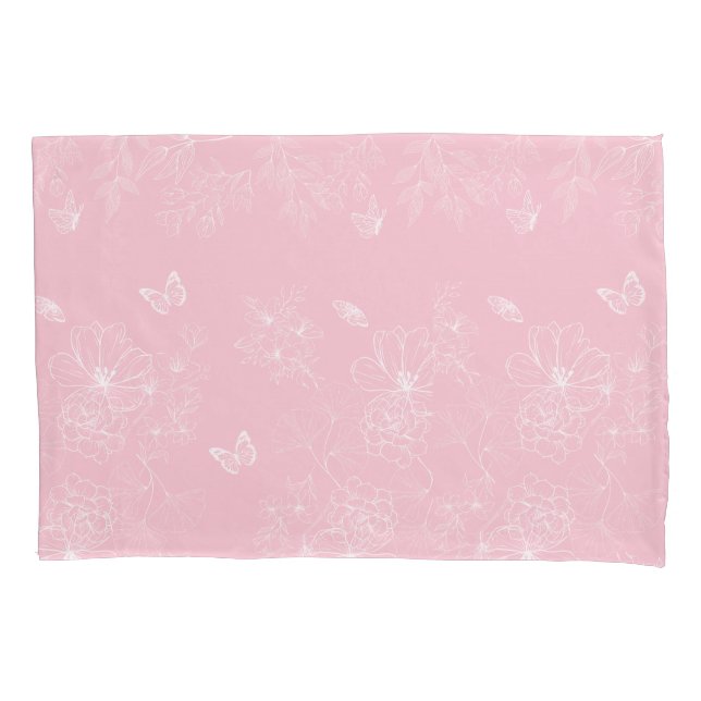 Pink Flowers Pattern, Floral, Pattern, Minimalist Pillowcase (Front)
