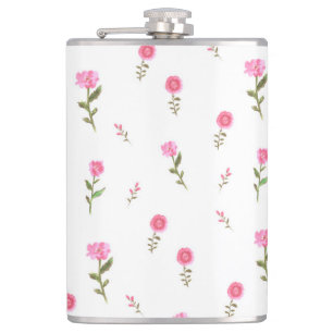 pink flowers pattern hip flask