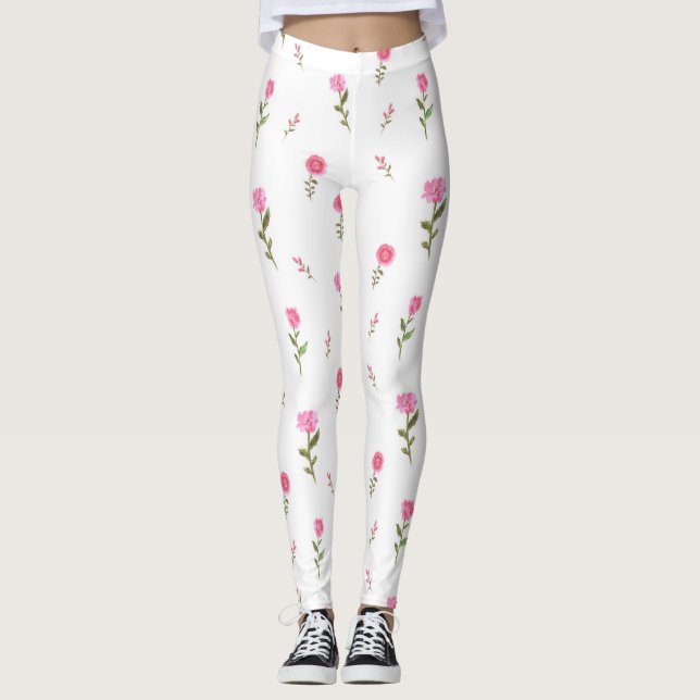 pink flowers pattern leggings (Front)
