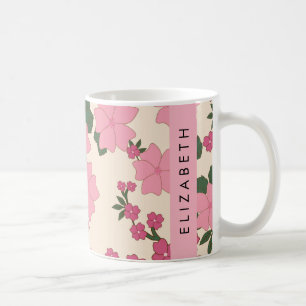 Pink Flowers, Pattern Of Flowers, Your Name Coffee Mug