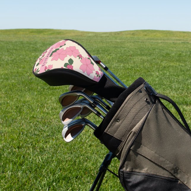 Pink Flowers, Pattern Of Flowers, Your Name Golf Head Cover (In Situ)