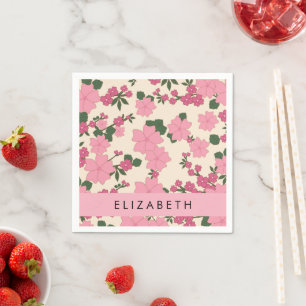 Pink Flowers, Pattern Of Flowers, Your Name Napkin