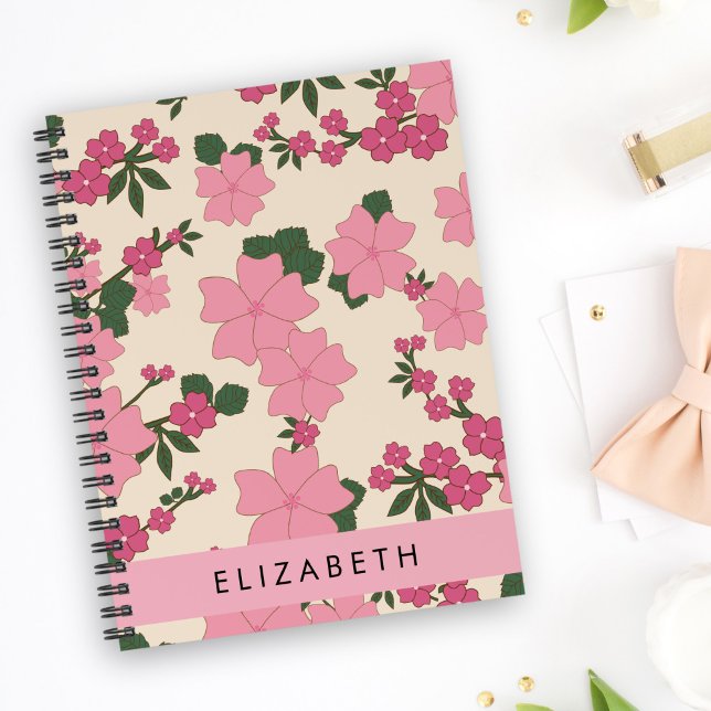 Pink Flowers, Pattern Of Flowers, Your Name Notebook (Creator Uploaded)