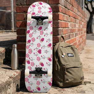 Pink Flowers Pattern Skateboard