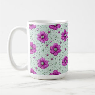 Pink Flowers Pattern With Droplets Coffee Mug