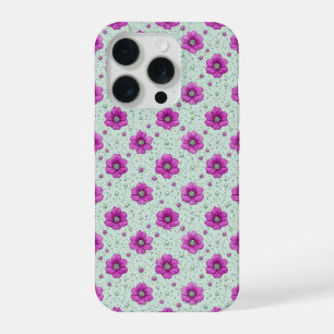 Pink Flowers Pattern With Droplets iPhone 15 Pro Case