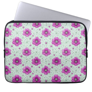 Pink Flowers Pattern With Droplets Laptop Sleeve