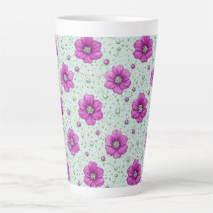 Pink Flowers Pattern With Droplets Latte Mug