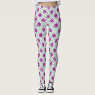Pink Flowers Pattern With Droplets Leggings