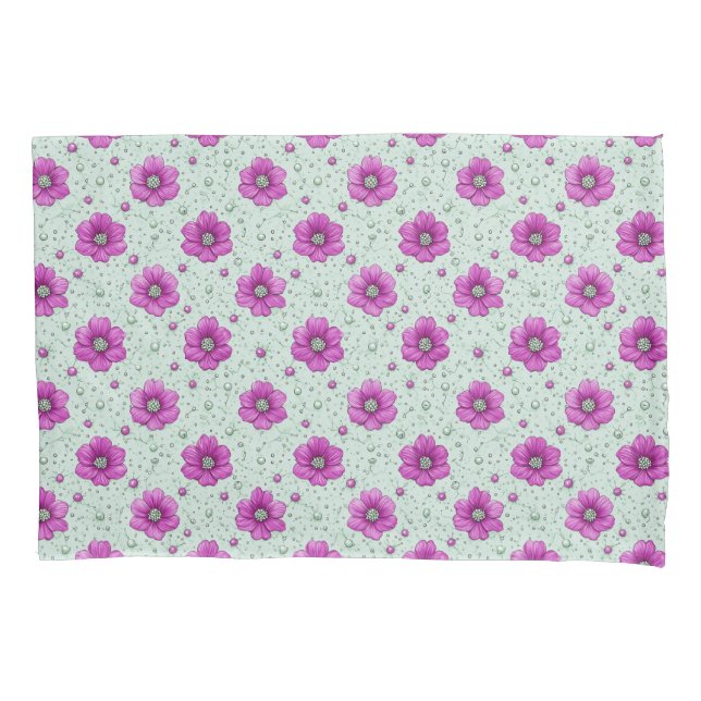 Pink Flowers Pattern With Droplets Pillowcase (Front)