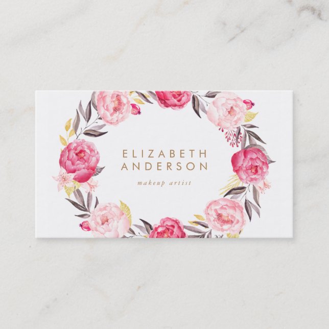 Pink Flowers Peonies Business Card (Front)