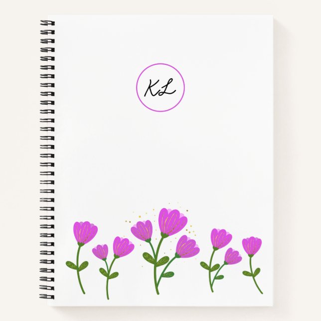 Pink Flowers Personalised Spiral Notebook (Front)