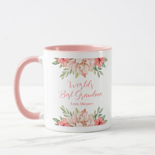 Pink Flowers Personalised World's Best Grandma Mug