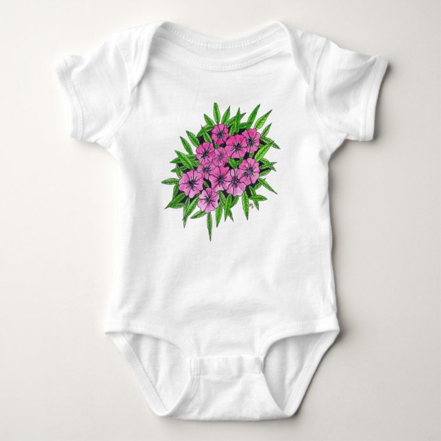 Pink Flowers Phlox Baby Bodysuit (Front)