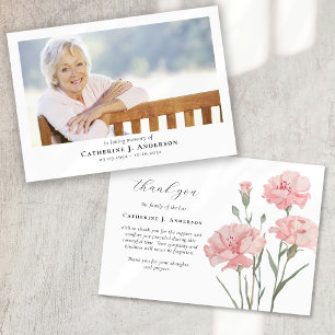 Pink flowers Photo Sympathy Funeral Memorial Thank You Card