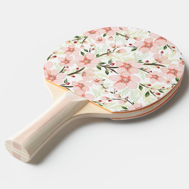 Pink flowers ping pong paddle (Front Angle)
