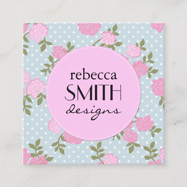 Pink Flowers, Pink Roses, Floristry, Flower Shop Square Business Card (Front)