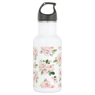 Pink Flowers, Pink Roses, Watercolor Flowers 532 Ml Water Bottle