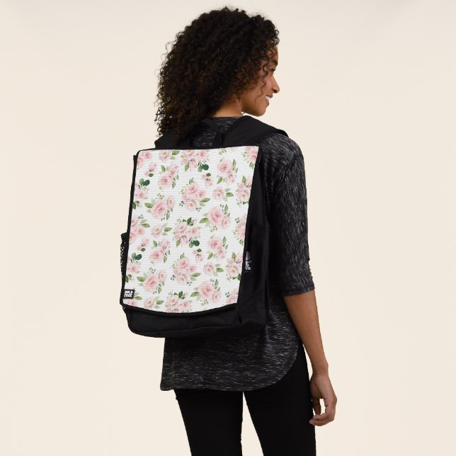 Pink Flowers, Pink Roses, Watercolor Flowers Backpack (Worn)