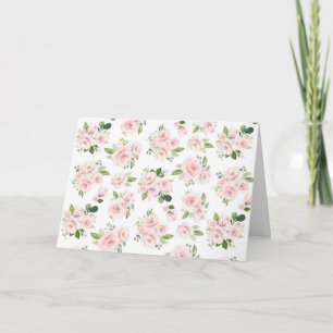 Pink Flowers, Pink Roses, Watercolor Flowers Card