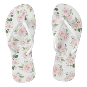 Pink Flowers, Pink Roses, Watercolor Flowers Jandals