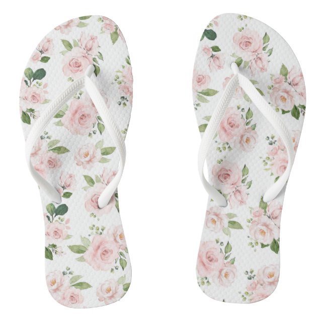 Pink Flowers, Pink Roses, Watercolor Flowers Jandals (Footbed)