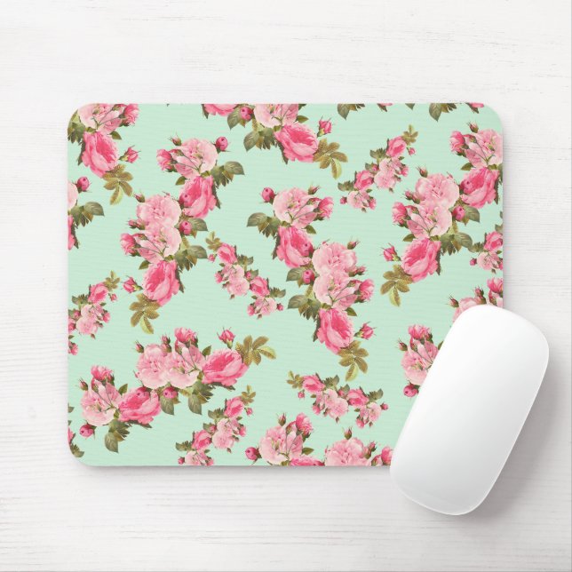 Pink Flowers, Pink Roses, Watercolor Flowers Mouse Pad (With Mouse)