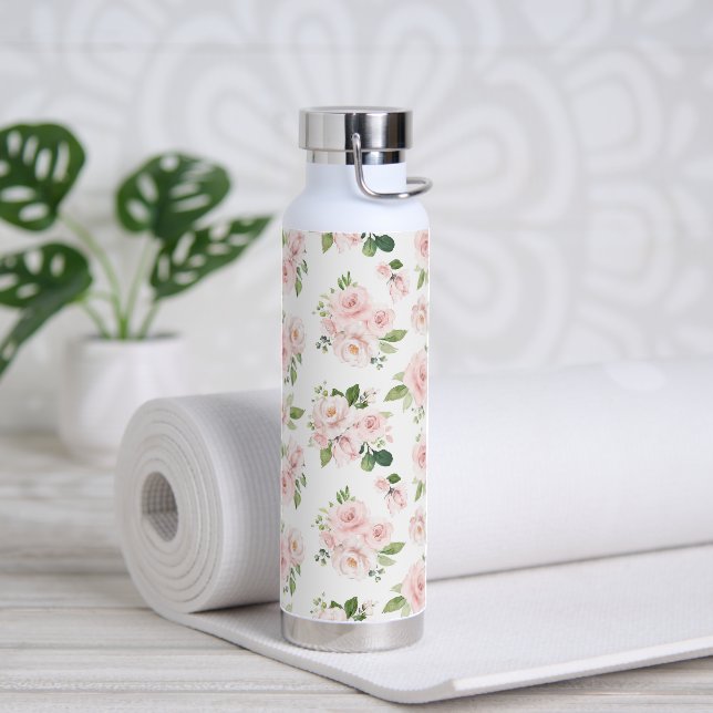 Pink Flowers, Pink Roses, Watercolor Flowers Water Bottle (Yoga)